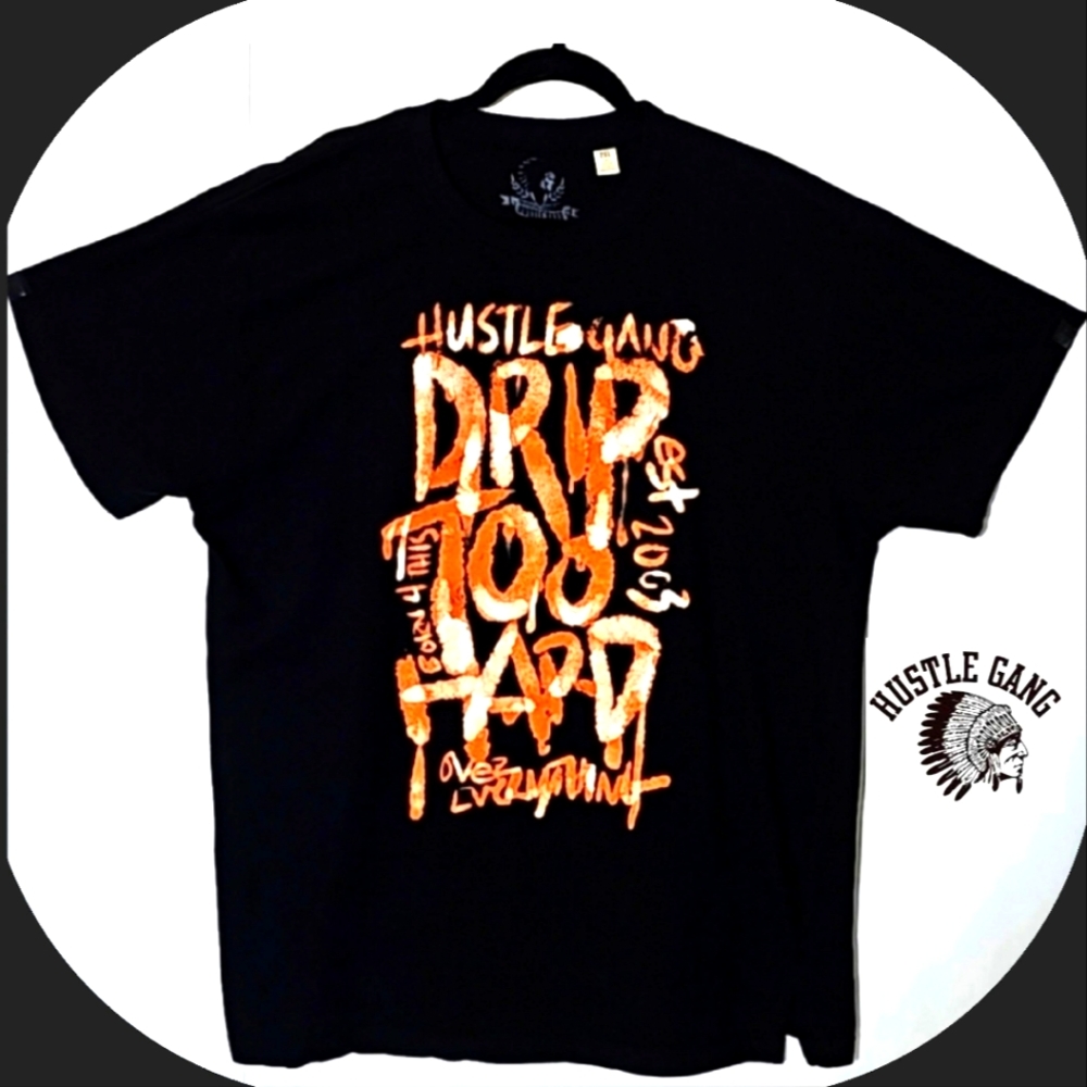 Hustle Gang Black Graphic Crewneck Shortsleeve T-Shirt. Men's Size: 2XL.